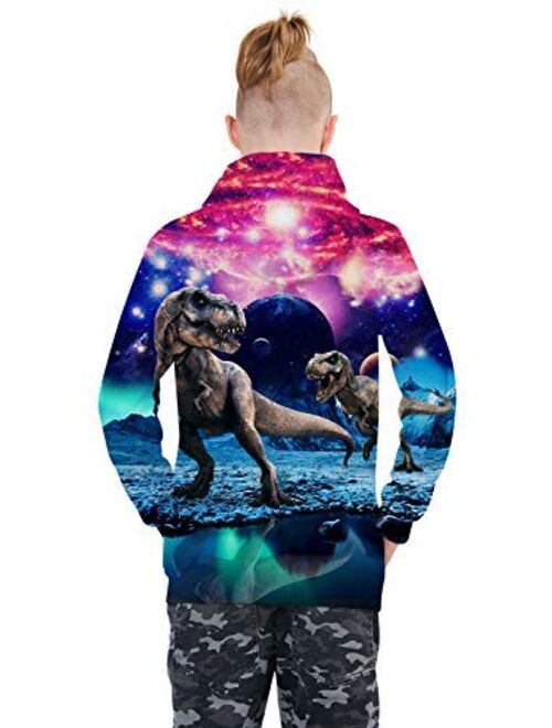 uideazone Boys Girls 3D Graphic Printed Sweatshirts Long Sleeve Cotton Pullover Hoodies with Pocket 3-16Y
