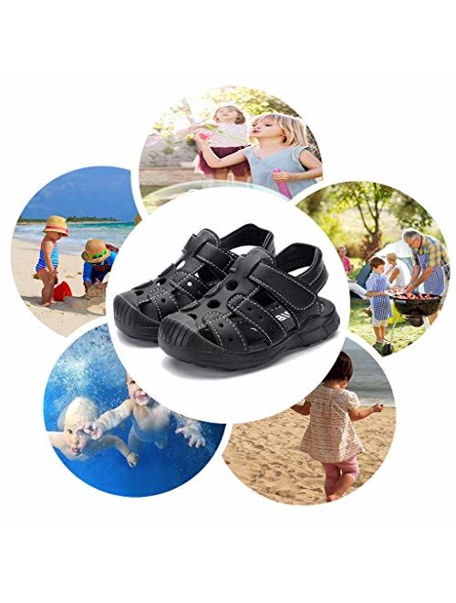Toddler/Little Kid HOBIBEAR Boys Girls Outdoor Sandals Closed Toe Flat Shoes Kid Water Shoes Summer Beach Shoes