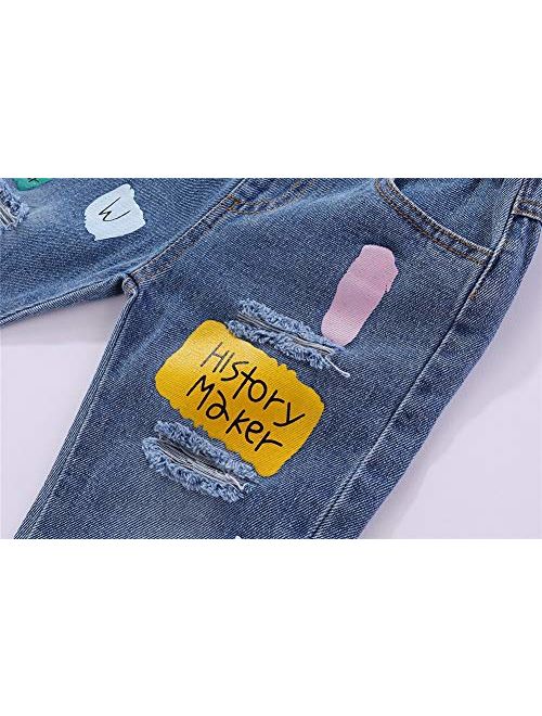 Mud Kingdom Little Girls Ripped Jeans Elastic Waist Colorful Letters