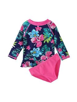Toddler/Baby Girls Rash Guard Swimsuit Long Sleeve 2 Piece Swim Bottoms Set UPF 50+ 3M-9T