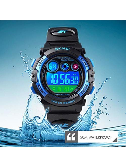 Skmei Kids Sports Watch, Multi Function Digital Kids Watches Waterproof LED Light Wristwatches for Boys Girls (Black)