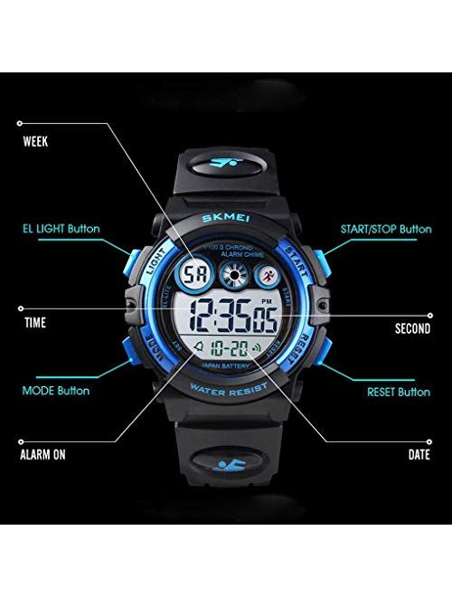 Skmei Kids Sports Watch, Multi Function Digital Kids Watches Waterproof LED Light Wristwatches for Boys Girls (Black)