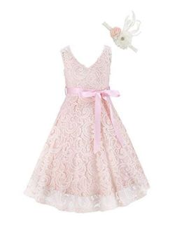 Bow Dream Lovely Lace V-Neck Sleeveless Flower Girl Dress