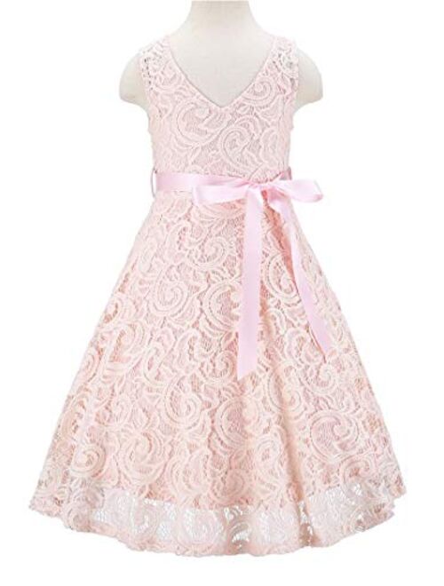 Bow Dream Lovely Lace V-Neck Sleeveless Flower Girl Dress