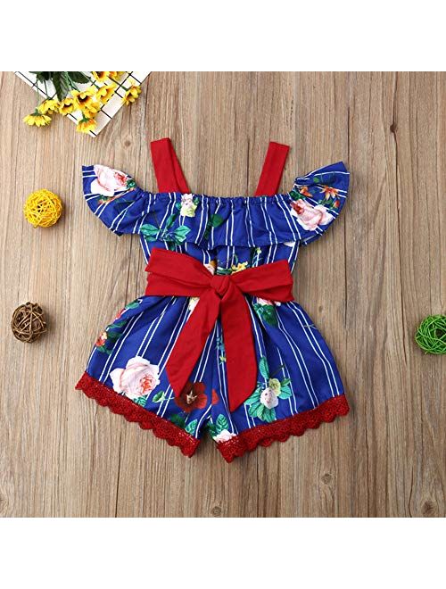 DuAnyozu Toddler Little Baby Girls Off-Shoulder Strap Rompers Jumpsuits Overalls One Piece Outfit Summer Clothes