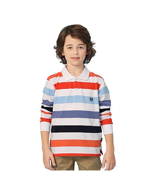 Leo&Lily Boys' Long Sleeves Striped Cardigan Rugby Polo Shirt RED