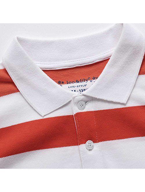Leo&Lily Boys' Long Sleeves Striped Cardigan Rugby Polo Shirt RED