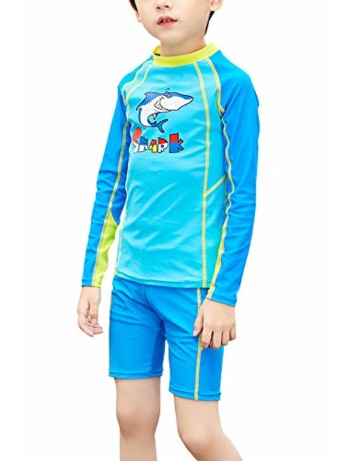 Happy Cherry Boys Girls One Piece Long Sleeve Swimsuit Rash Guard Sunsuit Swimswear 
