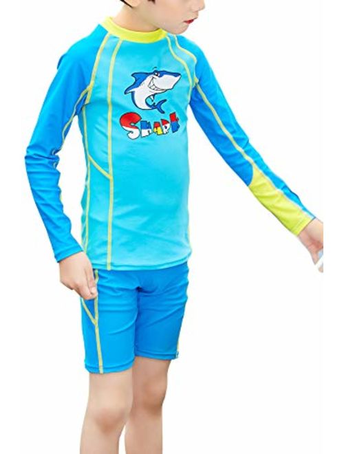 Happy Cherry Kids Rashguard Sets Cartoon Long Sleeve Swimming Sunsuit Two-Piece Wetsuit