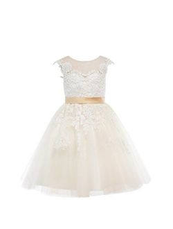 Miama Champagne Lace Tulle Wedding Flower Girl Dress Junior Bridesmaid Dress