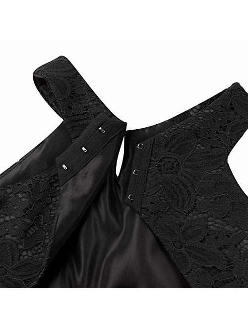 MSemis Girls' Princess Halter Neck Floor-Length Lace Chiffon A-Line Junior Bridesmaid Dress