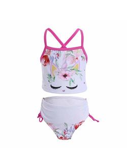 Girls Two Piece Tankini Swimsuit Unicorn Princess Swimwear Bathing Suit Hawaii Beach Bikini Set Hot Pink 4-5 Years