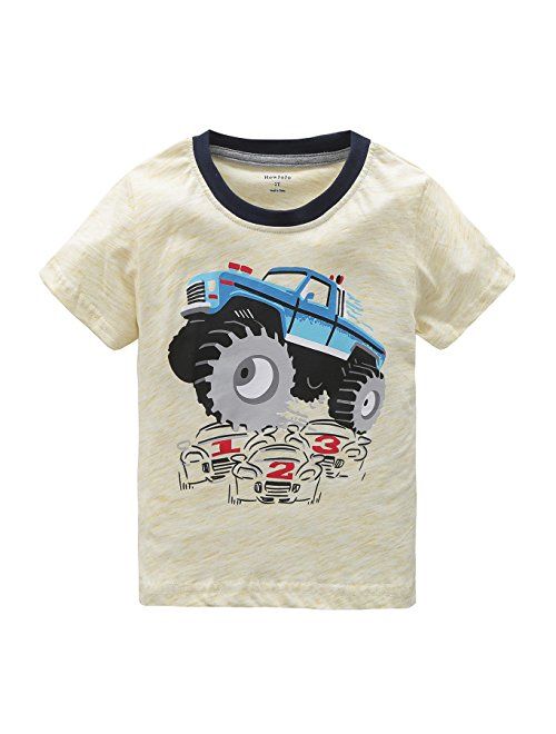HowJoJo Little Boys Short Sleeve Cotton T-Shirt Monster Truck Summer Graphic Tees Beige 3T