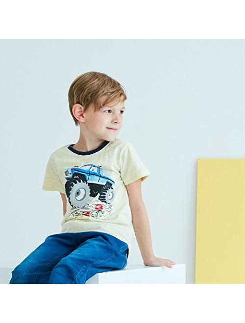 HowJoJo Little Boys Short Sleeve Cotton T-Shirt Monster Truck Summer Graphic Tees Beige 3T