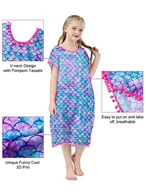 uideazone Kids Girls Chiffon Swimsuit Cover Ups 3D Novelty Graphic Quick Dry Beach Dress Tops with Cute Tassel 3-12 Years 