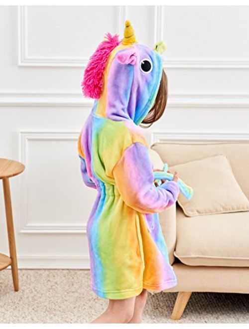HulovoX Unicorn Hooded Bathrobe with Slippers Unicorn Gifts for Girls
