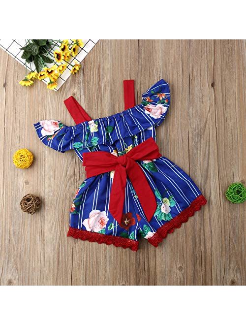 Little Sisters Girls One-Piece Yellow Floral Printed Clothing Outfit Set V Neck Sleeveless Ruffled Pants Romper Jumpsuit