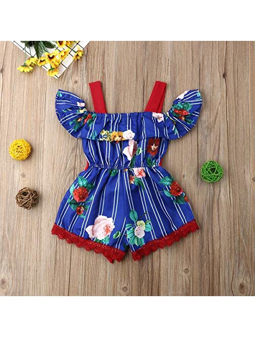 Little Sisters Girls One-Piece Yellow Floral Printed Clothing Outfit Set V Neck Sleeveless Ruffled Pants Romper Jumpsuit