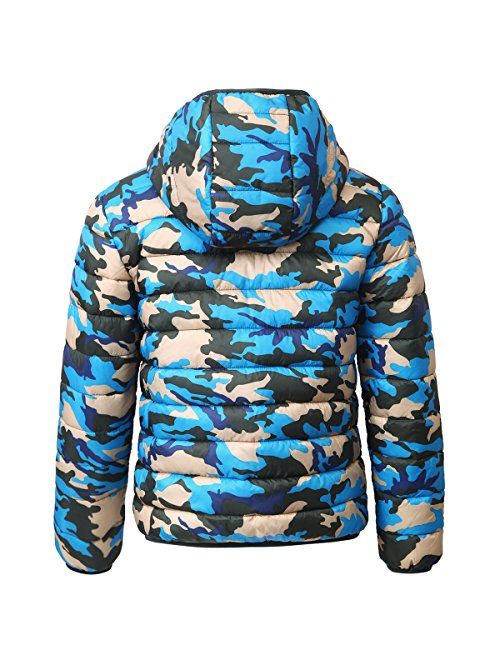 Rokka&Rolla Boys' Lightweight Reversible Water Resistant Hooded Quilted Poly Padded Puffer Jacket