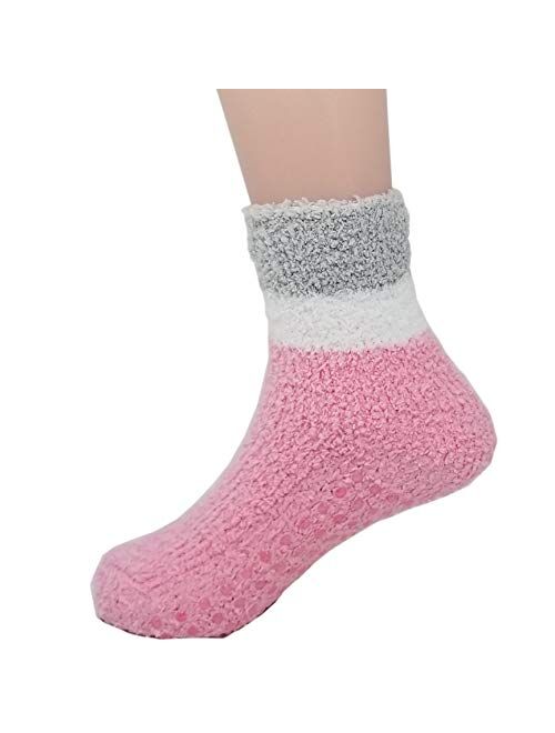 Fuzzy Socks For Kids Toddlers Non Skid Slipper Socks With Grips 6 Pairs