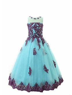 Y&C Girls' Ball Gown Appliques Beads O-Neck Pageant Dresses