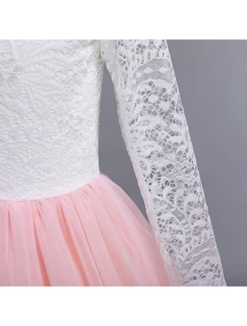 Flower Girls Vintage Lace Wedding Maxi Dress Floor Length Bridesmaid Party Long Pageant Princess Communion Boho Dance Gown