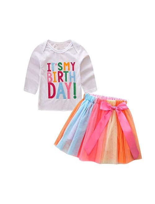 The Children's Place HBER 1-7T Birthday Outfits Baby Toddler Little Girls Kids Shirt Tops Rainbow Tutu Skirts Gift Clothes Set