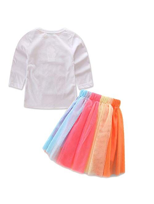 The Children's Place HBER 1-7T Birthday Outfits Baby Toddler Little Girls Kids Shirt Tops Rainbow Tutu Skirts Gift Clothes Set