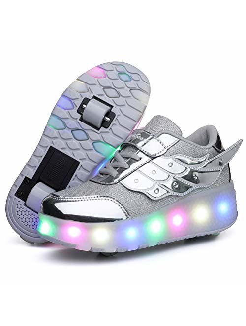 Ufatansy USB Charging Shoes Roller Shoes Girls Roller Skate Shoes Boys Kids LED Light up Wheel Shoes Roller Sneakers Shoes Wheels for Kids Best Gifts
