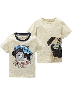 HowJoJo Boys Long Sleeve Cotton T-Shirts Monster Truck Shirt Graphic Tees