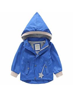 BINIDUCKLING Boy Girl Jacket Hooded Windbreaker Waterproof Zip Up Button Outwear Kid Rain Coat
