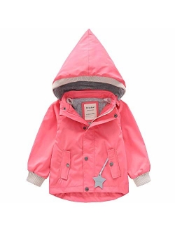 BINIDUCKLING Boy Girl Jacket Hooded Windbreaker Waterproof Zip Up Button Outwear Kid Rain Coat