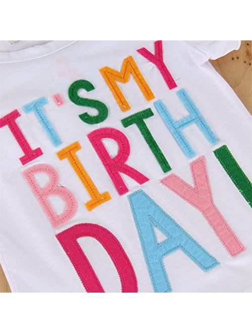 KIDSA Baby Toddler Little Girls It's My Birthday Outfit T-Shirt Tutu Skirts Clothes Set