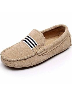 Shenn Boys Girls Cute Strap Slip-On Comfortable Dress Suede Leather Loafer Flats