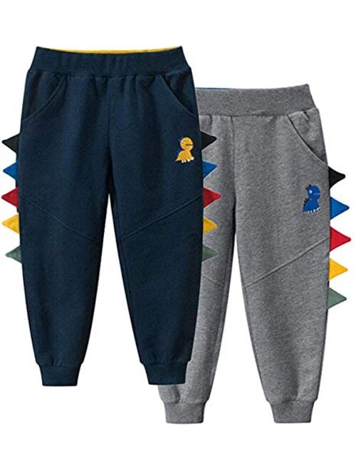 REWANGOING 2 Pack of Little Boys Girls Cartoon Print Drawstring Elastic Sweatpants Sport Jogger
