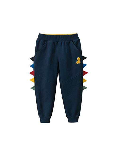 REWANGOING 2 Pack of Little Boys Girls Cartoon Print Drawstring Elastic Sweatpants Sport Jogger