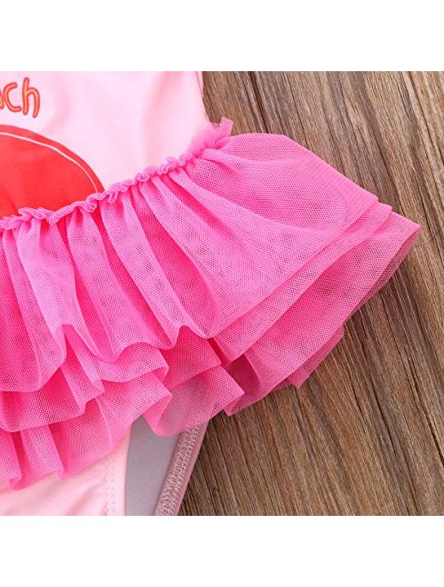 Toddler Girls Goose Letter Print Swimsuit One Piece Swimwear Bikini Tankini Bathing Suit Beachwear Sport Tracksuit