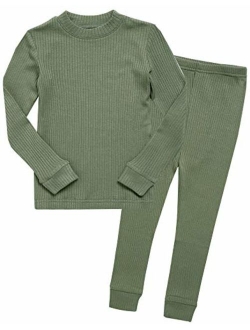 VAENAIT BABY 12M-12 Toddler Kids Girls Boys Soft Rib Knit Solid Modal Tencel Fabric Sleepwear Pajamas 2pcs Set