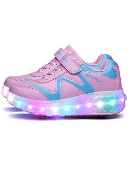 Aikuass USB Chargable LED Light Up Roller Shoes Wheeled Skate Sneaker Shoes for Boys Girls Kids