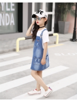 Kidscool Girls Big Bibs Small Flowers Decor Summer Jeans Overalls Dress
