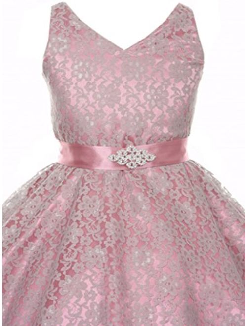AkiDress Lace Floral Pattern Flower Girl Dress for Little Girl