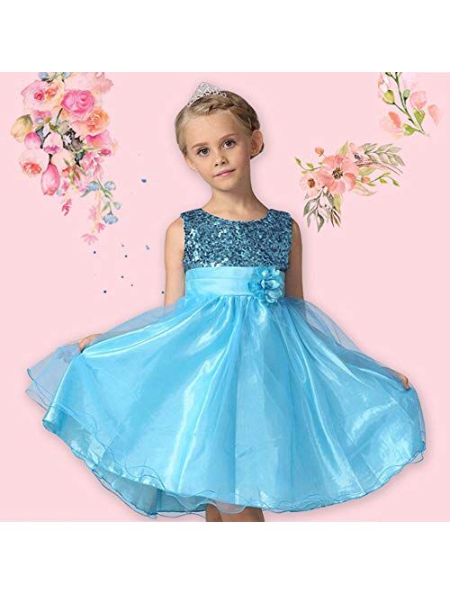 FREE FISHER Girls Dresses Sequin Flower Girls Party Dress Bridesmaid Ball Gown Wedding Tulle 3-10 Years
