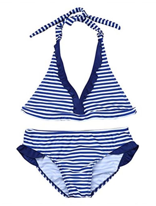 Freebily 2PCS Swimsuit Girls Tankini Swimwear Halter Tops with Bottoms
