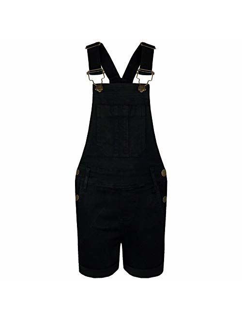 Kids Girls Dungaree Shorts Denim Stretch Jeans Jumpsuit Playsuit All in One 5-13