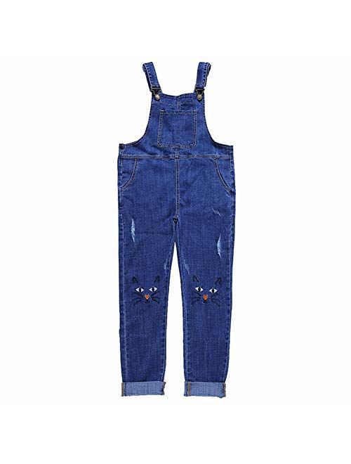 Digirlsor Kids Girls Adjustable Strap Dark Blue Long Jeans Jumpsuit Suspender Denim Bib Overalls,3-12Y 