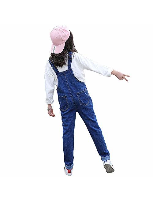Digirlsor Girls Overalls Little Big Kids Distressed Denim Bib Pants Ripped Blue Jeans Romper Jumpsuit 3-12Y 