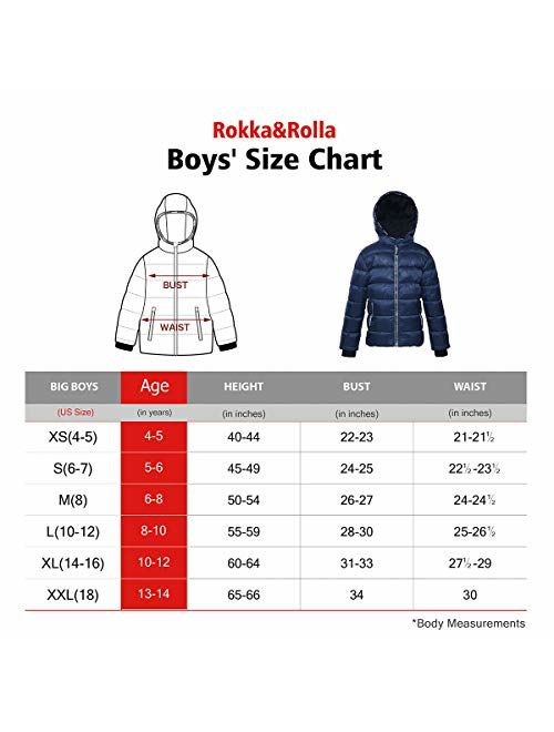 Rokka&Rolla Boys' Water-Resistant Hooded Heavy Padded Coat Thickened Quilted Lined Parka Anorak Puffer Jacket