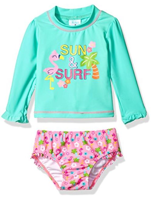 Kiko & Max Girls Suit Set with Short Sleeve Rashguard Swim Shirt 