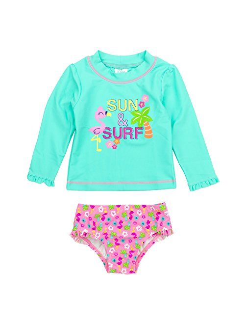 Kiko & Max Girls Suit Set with Short Sleeve Rashguard Swim Shirt
