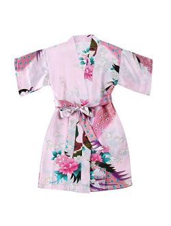 WONDERFIT Girls Stain Kimono Peacock Flower Robe for Spa Wedding Birthday